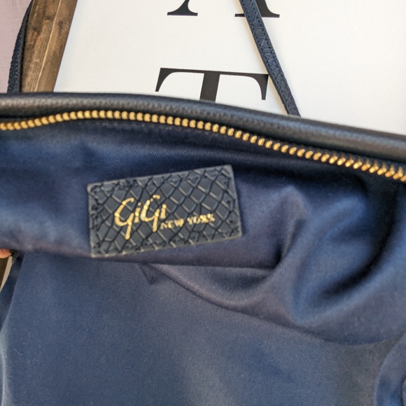 GIGI NEW YORK Navy Embossed Python Leather, Fold over clutch/ crossbody purse - Picture 10 of 17